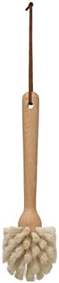 Creative Co-Op Beech Wood Dish Brush with Leather Strap