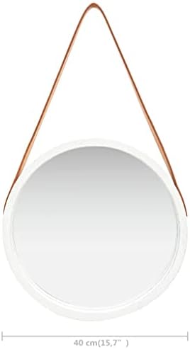 YUHI-HQYD White Round Wall Mirror with Strap