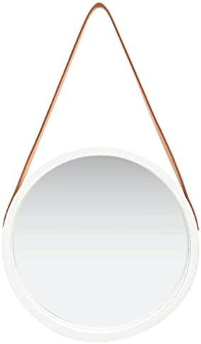 157 White Round Wall Mirror with Strap 1
