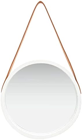 YUHI-HQYD White Round Wall Mirror with Strap