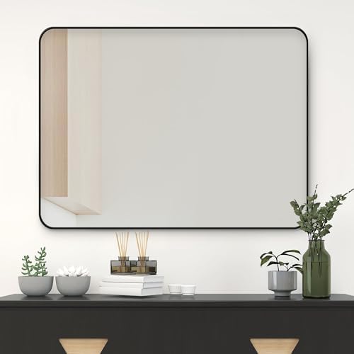 Black Rectangle 30x40 Inch Wall Mirror with Wood Frame