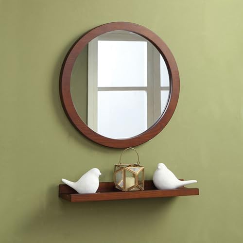 NOIRDA 30cm Round Wall Mirror with Solid Wood Frame