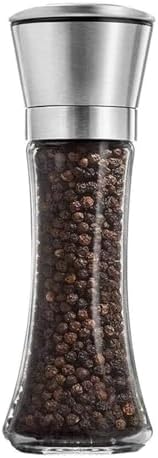 Adjustable Coarseness Salt Pepper Grinder Set - Glass Body Stainless Steel Lid