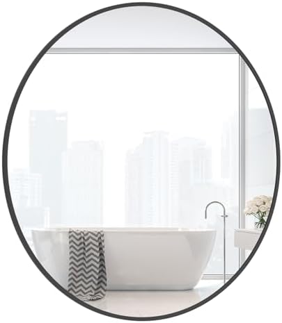 WallBeyond 24 Inch Black Round Wall Mirror with Metal Frame