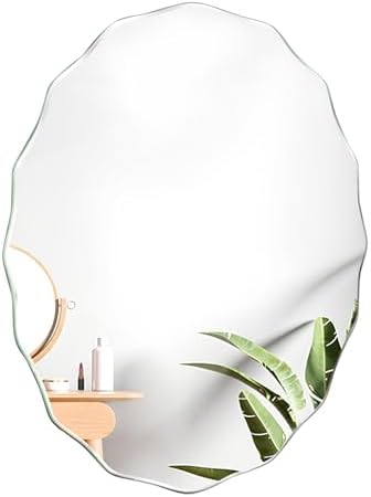TZUFA Frameless Oval Bathroom Mirror Wavy Beveled 42x53cm
