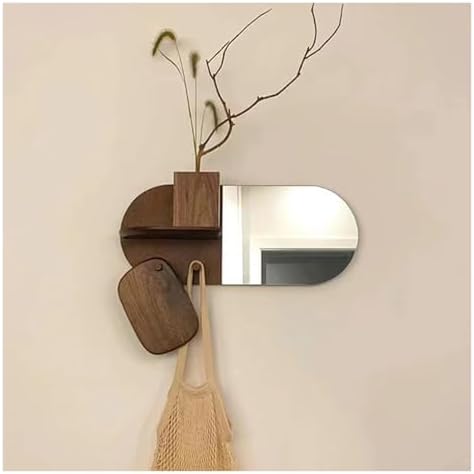 NOIRDA Wall-Mounted Mirror with Shelf and Hooks