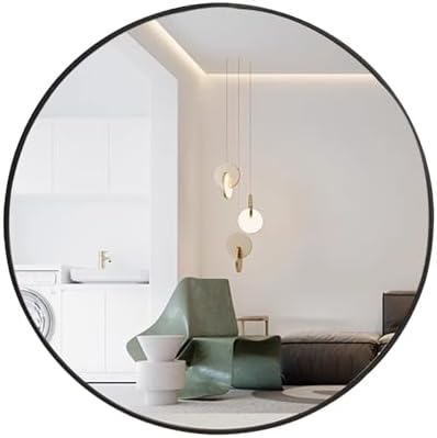 ZPRYZHD Shatterproof Round Bathroom Mirror with Metal Frame 40cm158in Black
