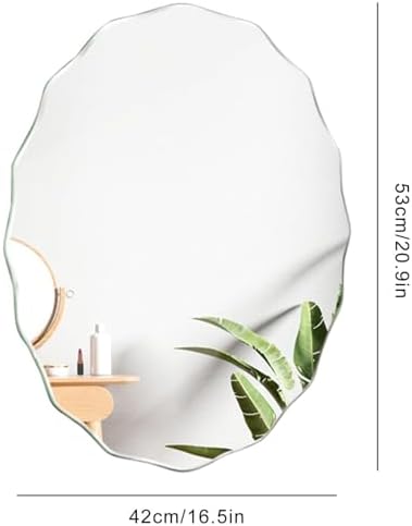 TZUFA Frameless Oval Bathroom Mirror Wavy Beveled 42x53cm