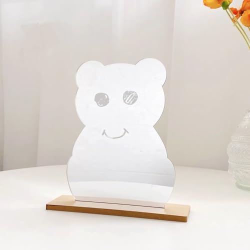 Bear Design Acrylic Frameless Mirror with Wooden Stand