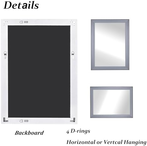 Tanmicoshomy 30x40 Inch Grey Wooden Framed Bathroom Mirror