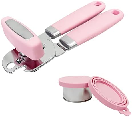 Uyauld Manual Can Opener with Bottle Opener and Silicone Lid Covers - Pink