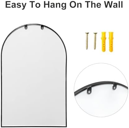 Dewfig Arched Wall Mirror 24x42 Black Iron Frame