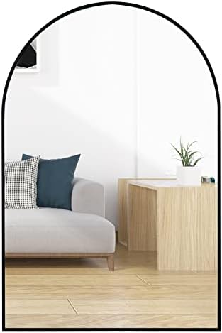 Arched Wall Mirror with Black Metal Frame 20x30 Inches