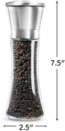 Adjustable Coarseness Salt Pepper Grinder Set - Glass Body Stainless Steel Lid