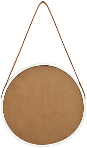 YUHI-HQYD White Round Wall Mirror with Strap
