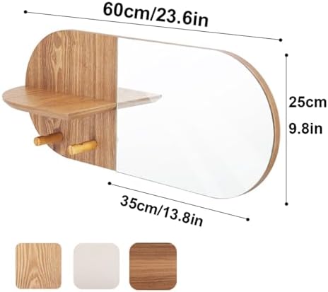 NOIRDA Wall-Mounted Mirror with Shelf and Hooks