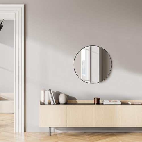 Zibbizo 20-Inch Round Black Wall Mirror for Bathroom Vanity