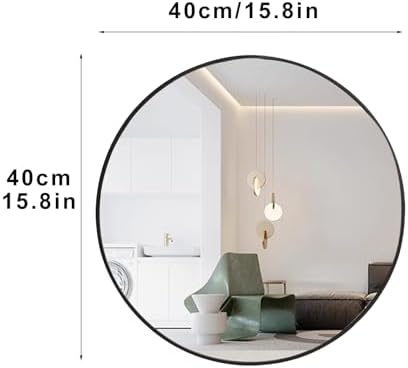 ZPRYZHD Shatterproof Round Bathroom Mirror with Metal Frame 40cm158in Black