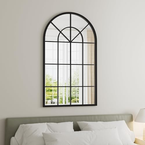 Dewfig Arched Wall Mirror 24x42 Black Iron Frame