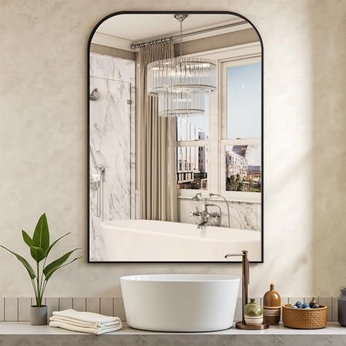 Delma 40x28 Inch Black Metal Wall Mirror