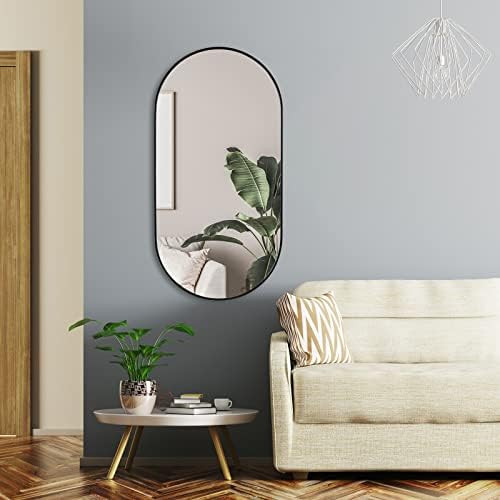 Muzilife Oval Wall Mirror Black 20x40 with Metal Frame
