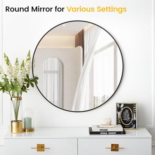 20 Inch Black Round Mirror with Aluminum Frame