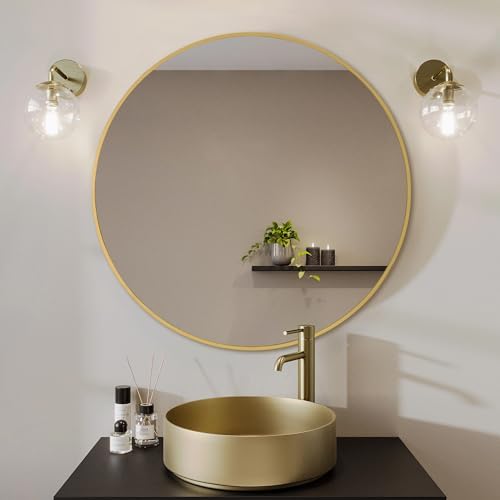 Gold Round Mirror 24 Inch Bathroom Vanity Wall Mirror