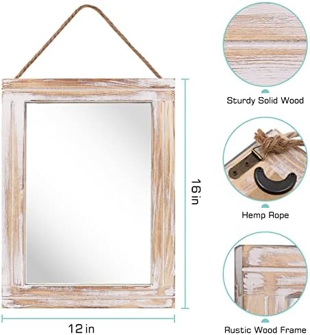 Rustic Small Wall Mirror with Whitewashed Wood Frame