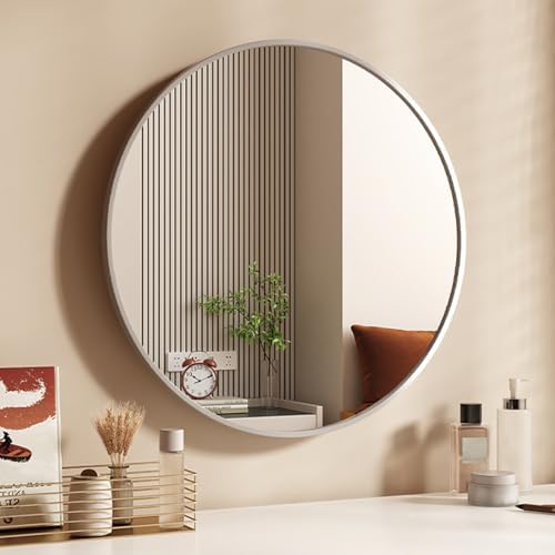 TZUFA Round Wall Mirror 40cm Silver Bathroom Decor