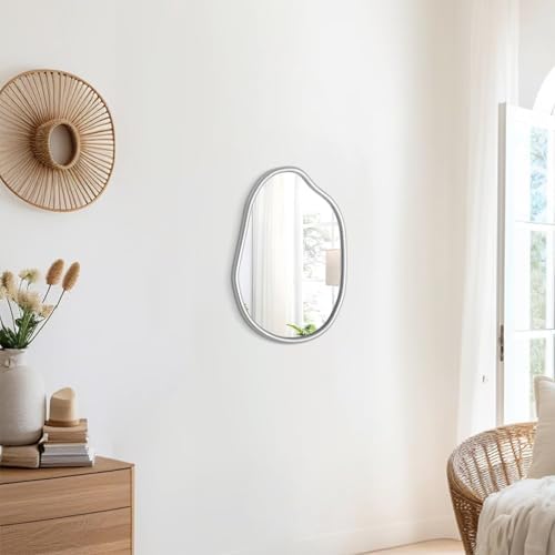 Modern Irregular Wall Mirror with Wood Frame