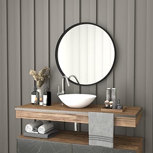 Merrick Lane Monaco Round Accent Mirror - 30 Black Frame