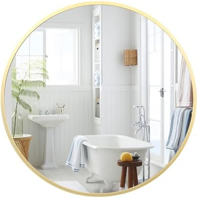 GarveeHome 24-inch Round Mirror with HD Matte Black Metal Frame