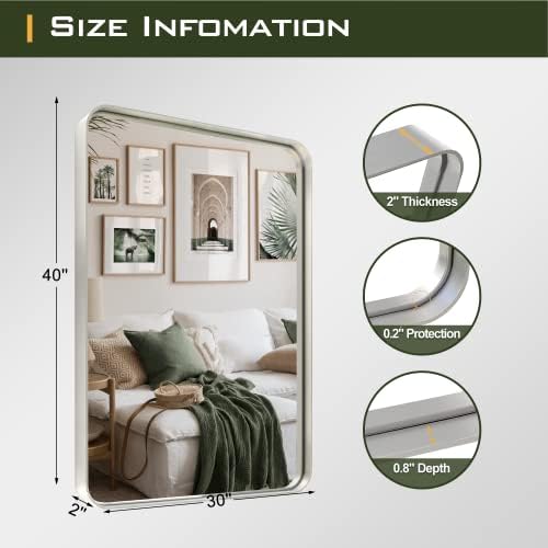 NicBex 40x30 Inch Silver Wall Mirror for Bathroom Vanity