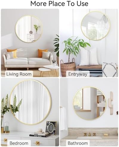 GAOMON 18 Inch Gold Round Mirror with Metal Frame