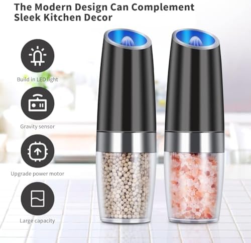 EasyCom Gravity Electric Salt and Pepper Grinder Set 2 Pack Black 1