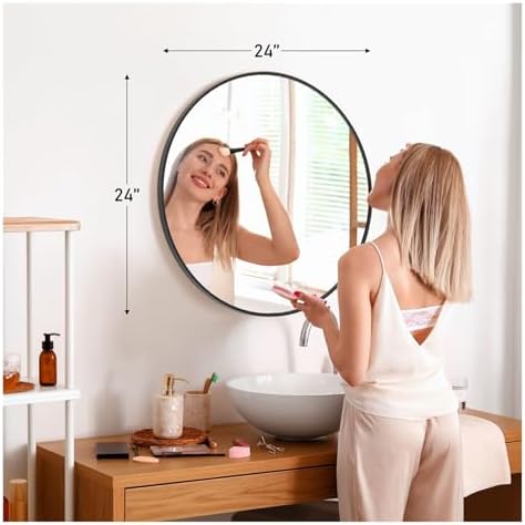24-Inch Black Round Wall Mirror for Bathroom Entryway Bedroom 1
