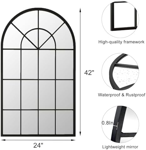 Dewfig Arched Wall Mirror 24x42 Black Iron Frame