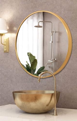 JLVAWIN Decorative Round Mirror with Gold Metal Frame 40cm