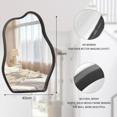 Lzuso Asymmetrical Wood Frame Mirror Oval Unique Modern Decor