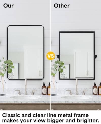 SunnyFurn Round Vanity Mirror with Matte Black Frame
