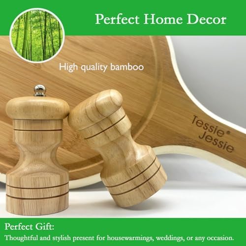BigdataBetterLife Salt Pepper Grinder Set - Bamboo Stainless Steel