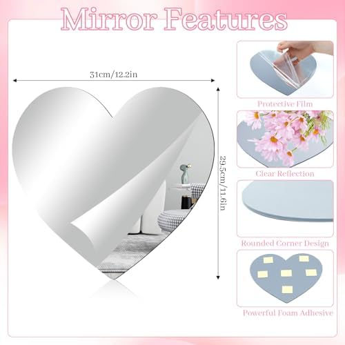 DARENYI Heart Shaped Wall Mirror Tile 12x116inches