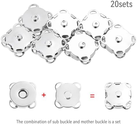 20 Sets Magnetic Snap Buttons 15mm Silver for Sewing and Crafts