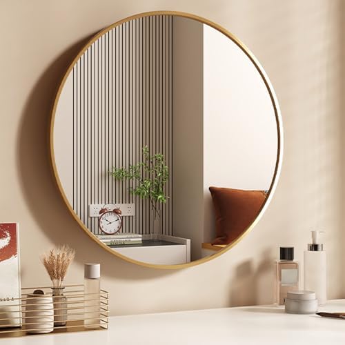 TZUFA 70 cm Round Bathroom Mirror with Gold Metal Frame
