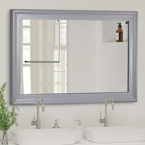 Tanmicoshomy 30x40 Inch Grey Wooden Framed Bathroom Mirror