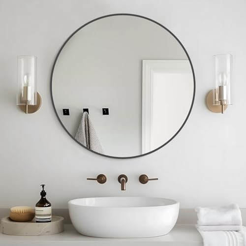 WallBeyond 24 Inch Black Round Wall Mirror with Metal Frame