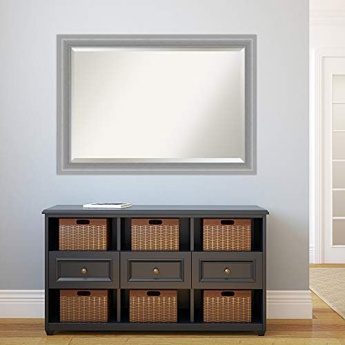 Amanti Art Silver Bathroom Mirror 29x41 Beveled Frame