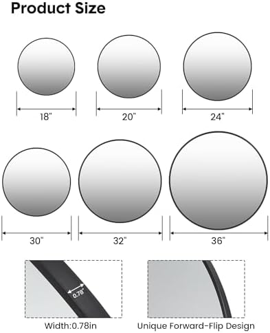 IDEALHOUSE 24 Inch Black Round Mirror