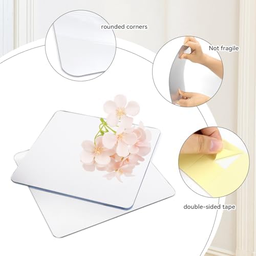 yuntop 2 Pack Self Adhesive Acrylic Wall Mirror 6x6 Inch Shatterproof