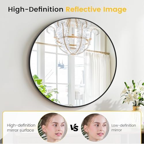 GAOMON 18 Inch Modern Round Wall Mirror with Black Metal Frame